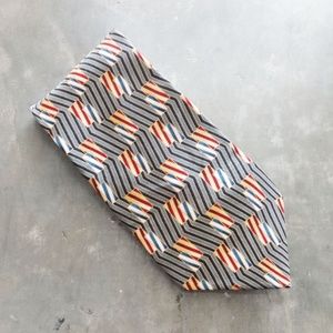 Bill Blass Black Label Silk Tie Black Red Yellow Blue Gold Grey Geometric Print